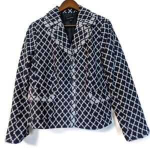 Talbots Navy White Diamond Print Blazer Cotton Career Jacket Preppy Chic